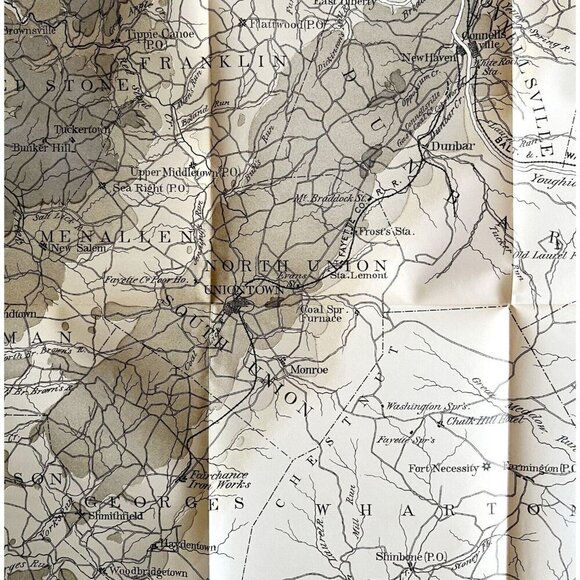 Map Coal Outcrops 1877 Geological Fayette County Pennsylvania Victorian DWZ1 - Picture 1 of 3